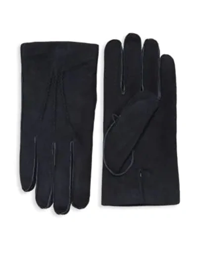 Shop Saks Fifth Avenue Classic Suede Gloves In Navy