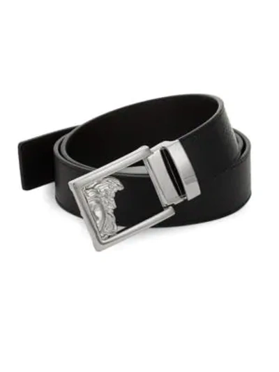 Shop Versace Medusa Logo Buckle Leather Belt In Black