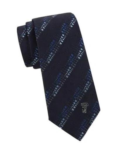 Shop Versace Printed Silk Tie In Blue