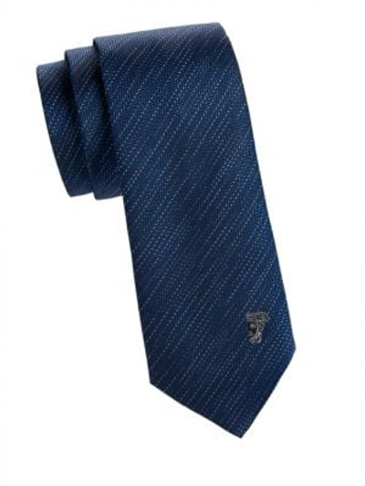 Shop Versace Textured Striped Silk Tie In Blue
