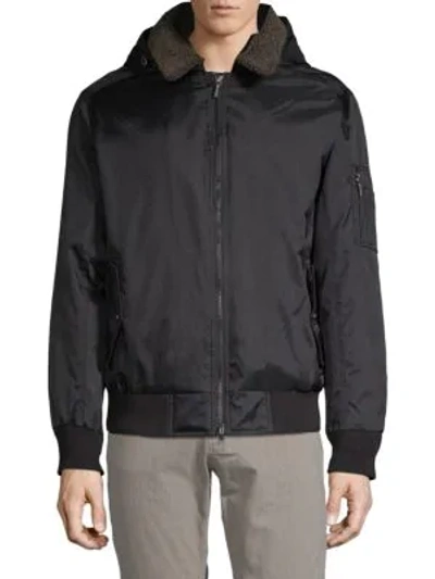 Shop Rainforest Faux-shearling Collar Bomber Jacket In Black