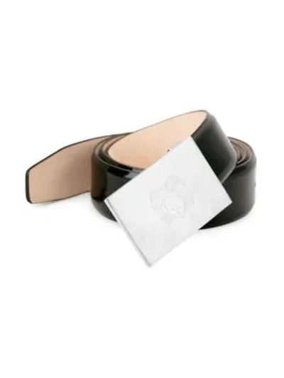 Shop Bruno Magli Crest Engraved Patent Leather Belt In Black