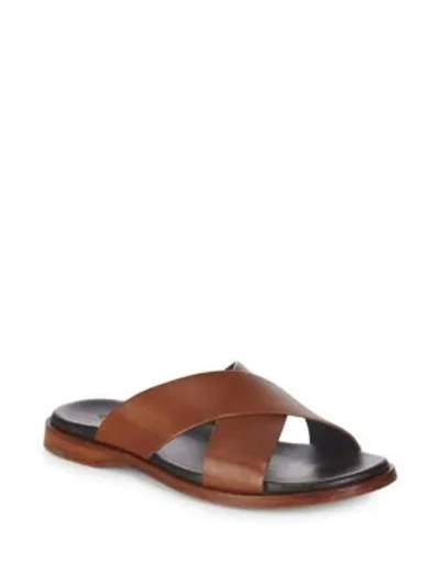 Shop Cole Haan Goldwyn Crisscross Leather Flat Sandals In British Tan