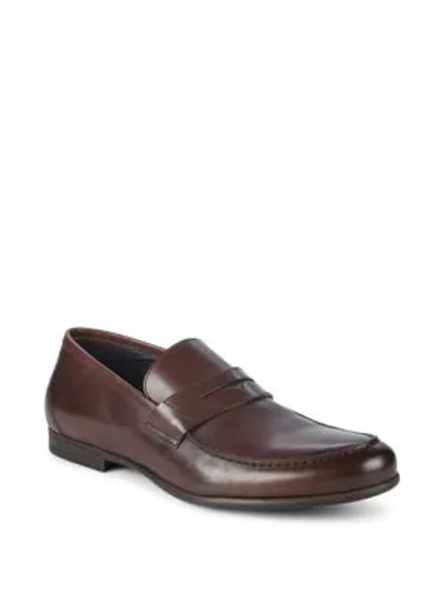 Shop Harrys Of London James Leather Penny Loafers In Dark Brown