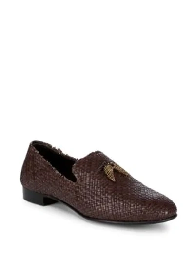 Shop Giuseppe Zanotti Basketweave Leather Loafers In Brown