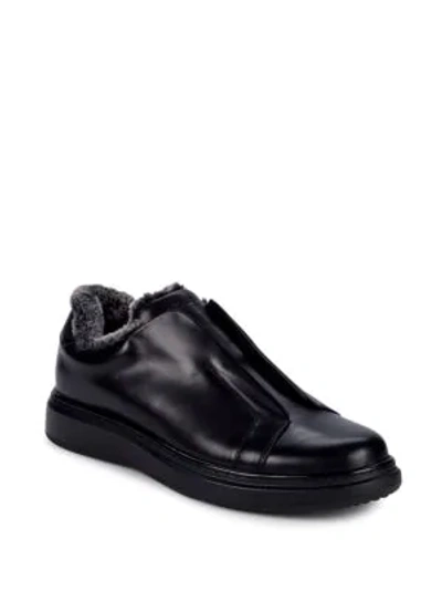Shop Karl Lagerfeld Faux Fur Trim Laceless Leather Trainers In Black