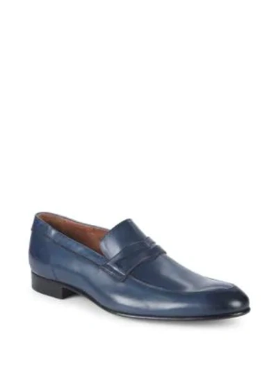 Shop Massimo Matteo Leather Penny Loafers In Navy
