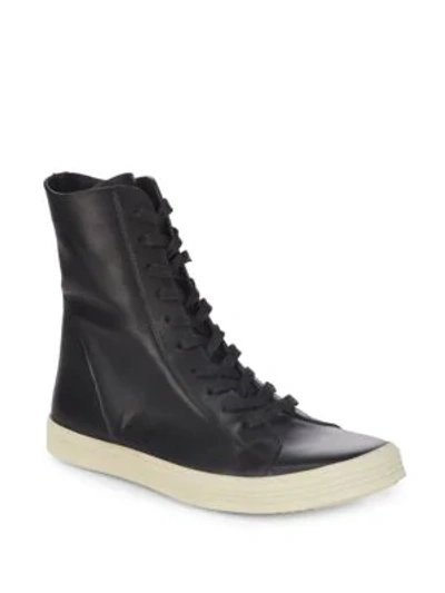 Shop Rick Owens Lace-up Leather High-top Sneakers In Black