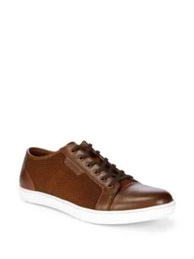 Shop Kenneth Cole Design Leather Woven Sneakers In Cognac