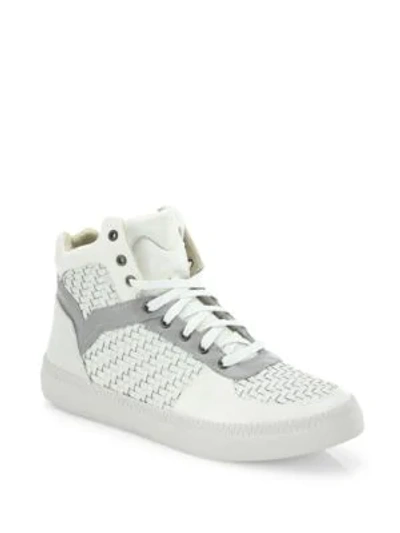 Shop Diesel Spaark Woven Leather Mid-top Sneakers In Ice