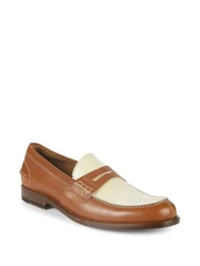 Shop Canali Leather Penny Loafers In Brown