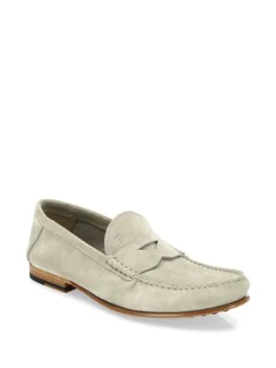 Shop Tod's Suede Penny Loafers In Ivory