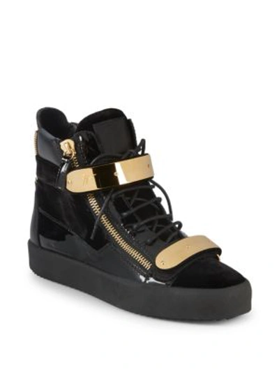 Shop Giuseppe Zanotti Embroidered High-top Sneakers In Black