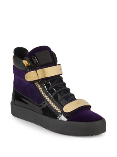 Shop Giuseppe Zanotti Embroidered High-top Sneakers In Violone