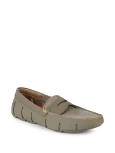 Shop Swims Textured Penny Loafers In Khaki