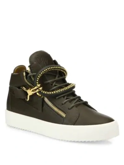 Shop Giuseppe Zanotti Dual Studded Strap Leather Sneakers In Green