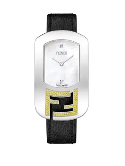 Shop Fendi Chameleon Diamond, Topaz & Stainless Steel Leather Strap Watch In Silver