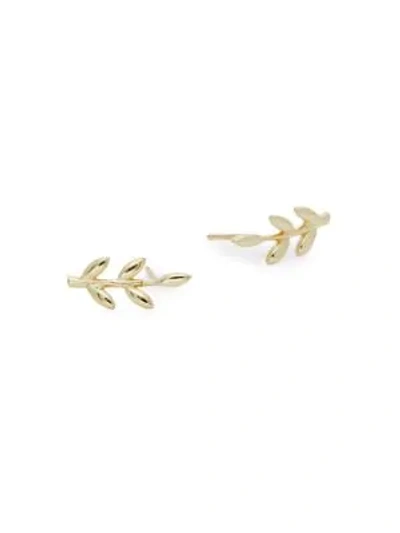 Shop Saks Fifth Avenue 14k Gold Small Leaf Stud Earrings