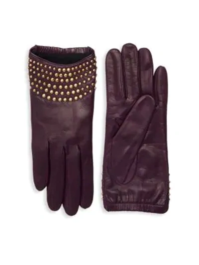 Shop Portolano Studded Leather Gloves In Dark Currant