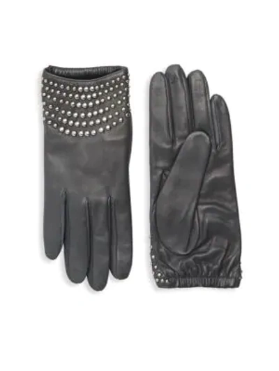 Shop Portolano Studded Leather Gloves In Grey
