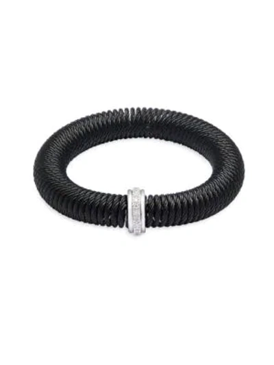 Shop Alor Stainless Steel, 18k White Gold & Diamond Bracelet In Black