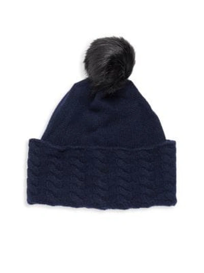 Shop Portolano Faux Fur Pom-pom Beanie In Navy Black