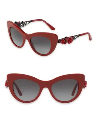 Shop Dolce & Gabbana 50mm Embellished Cat Eye Sunglasses In Red