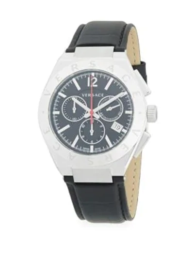 Shop Versace Stainless Steel & Leather-strap Watch In Grey