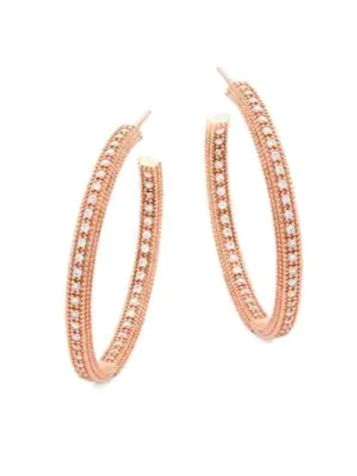 Shop Freida Rothman Crystal And Sterling Silver Hoop Earrings In Rose Gold