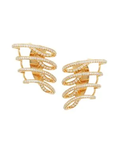 Shop Hueb Diamond 18k Yellow Gold Wave Cuff Earrings