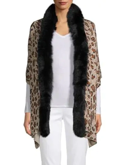 Shop Adrienne Landau Dyed Fox Fur-trim Printed Stole In Brown Leopard