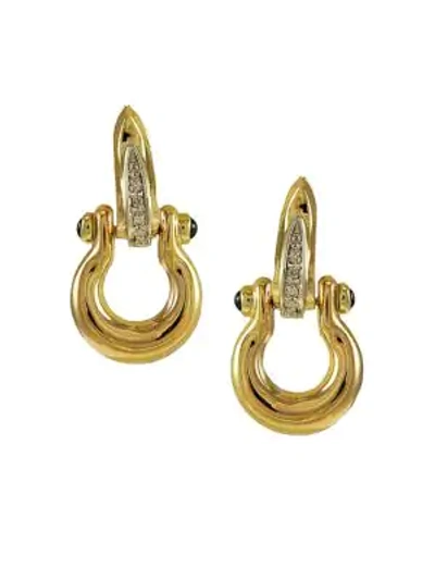 Shop Saks Fifth Avenue 14k Gold Sapphire And Diamond Horseshoe Earrings