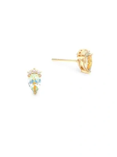 Shop Saks Fifth Avenue Diamond, Prasiolite And 14k Yellow Gold Pear Stud Earrings