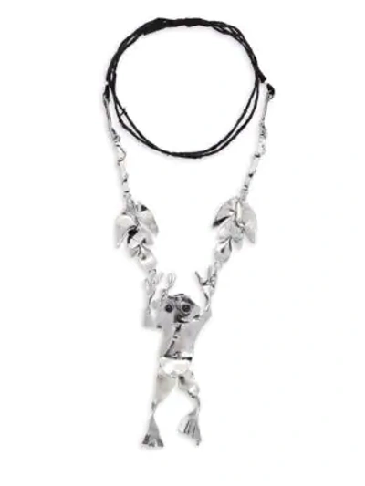 Shop Valentino Black Onyx Frog Pendant Necklace In Silver