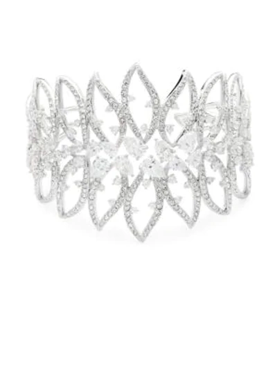 Shop Adriana Orsini Calla Crystal Large Open Cuff Bracelet In Silver