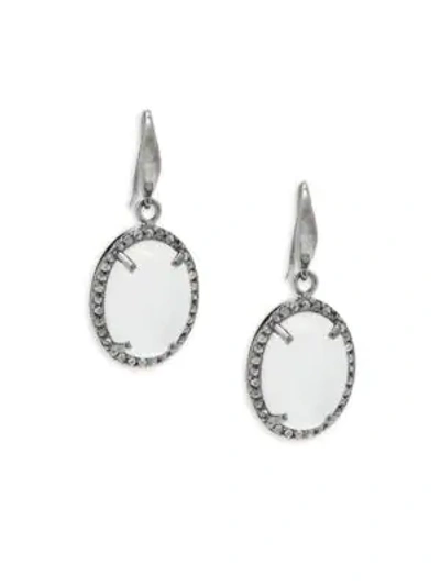 Shop Bavna Moonstone Champagne Diamonds Drop Earrings In Silver