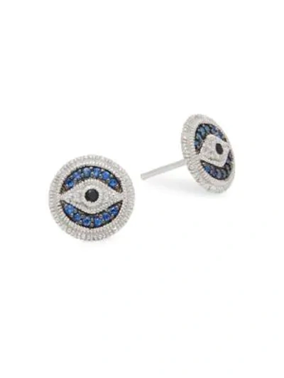 Shop Judith Ripka La Petite Black Sapphire, Blue Sapphire, & White Topaz Stud Earrings In Silver