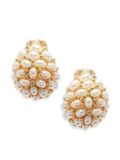 Shop Kenneth Jay Lane Pearl Clip-on Earrings In Gold