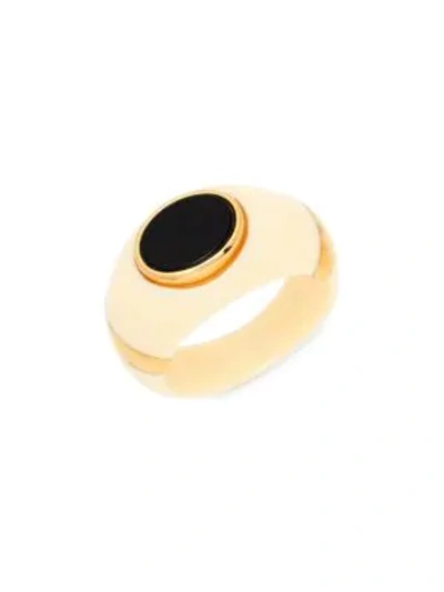 Shop Aur Lie Bidermann Diana Goldplated Stone Ring In Yellow Gold Ivory