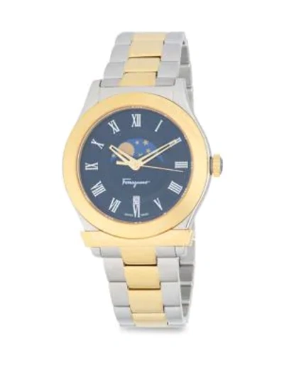 Shop Ferragamo Moon And Stars Stainless Steel Bracelet Watch In Gold Silver