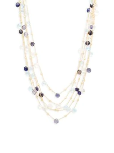 Shop Saks Fifth Avenue Blue Topaz, Quartz & 18k Goldplated Sterling Silver Multi-strand Necklace