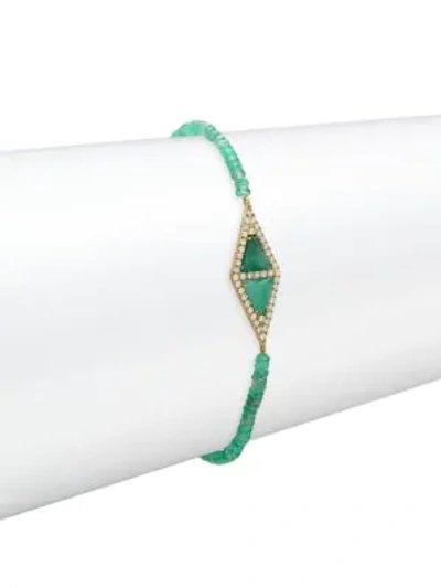 Shop Meira T Diamond Emerald 14k Yellow Gold Pendant Bracelet