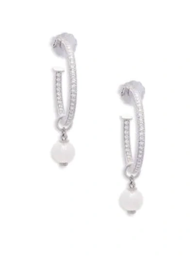 Shop Judith Ripka White Sapphire, Faux Pearl And Sterling Silver Hoop Earrings