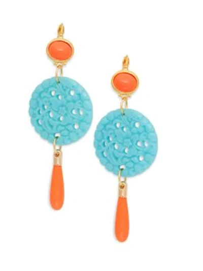 Shop Kenneth Jay Lane Carved Disc Drop Earrings In Gold