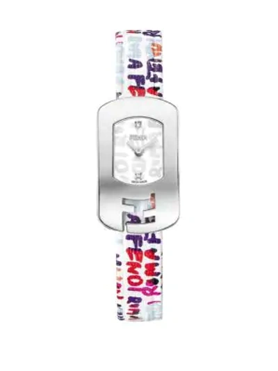 Shop Fendi Chameleon Diamond Stainless Steel Printed Leather Strap Watch In White