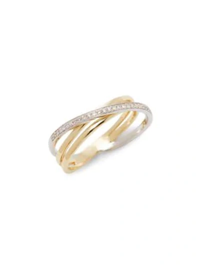 Shop Kc Designs 14k White Gold, Yellow Gold & Diamond Crossover Band Ring In Two Tone