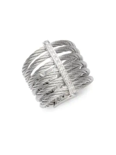 Shop Alor Cable 18k White Gold & Diamond Midi Ring In Silver
