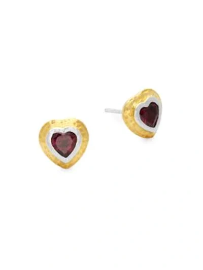 Shop Gurhan Romance Garnet Goldtone Heart Earrings