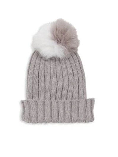 Shop Adrienne Landau Dyed Fox Fur Pom Pom Hat In Grey