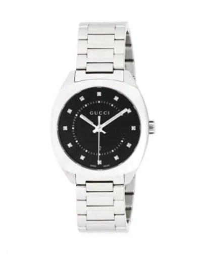 Shop Gucci Stainless Steel Crystal Studded Bracelet Watch In Silver